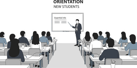 Student orientation event illustration for new students and school event
