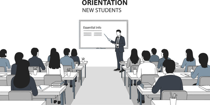 Student orientation event illustration for new students and school event