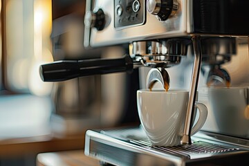 Clear Pixel Picture of Closeup of Coffee Cup on Espresso Maker in Cafe