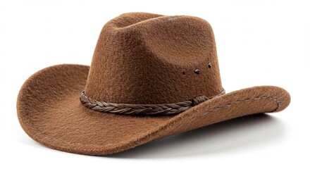 Chapeau cowboy brun doux lumière naturelle texture feutrée détail élégant. AI Generated