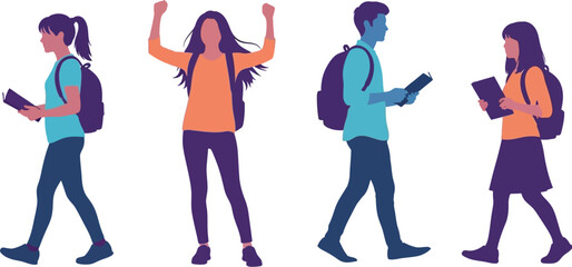 Stock vector illustration of students with backpacks going to school study