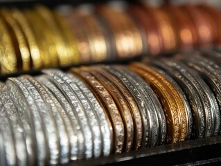 clear pixel picture of the close up of the five rows coins