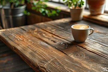 Ultra Hd Visual of Rustic Wood Table Holds Frothy Coffee Drinks