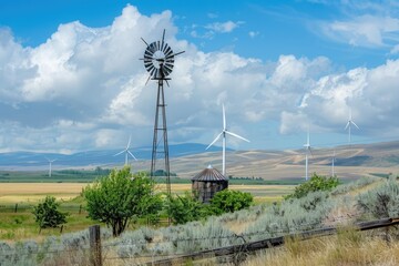 Premium Quality Picture of Windmill Turbines Near Columbia River in Kennewick