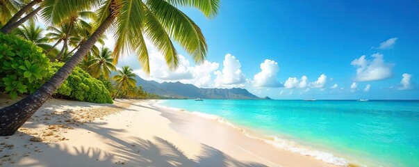 Tranquil Hawaiian Beach Paradise Sun-Drenched Sands, Turquoise Waves, Swaying Palms