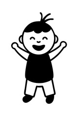 Obraz premium Happy cartoon baby with raised arms in black and white
