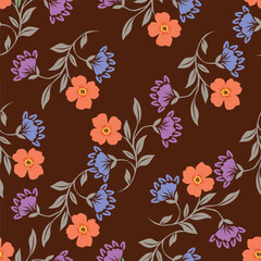 Hand drawn flowers. Seamless background with abstract cute flowers. Vector design ornament for paper; cover; fabric; interior decor; textile; fabric; wallpaper; surface design; label; packaging