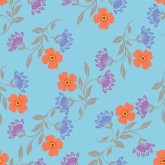 Hand drawn flowers. Seamless background with abstract cute flowers. Vector design ornament for paper; cover; fabric; interior decor; textile; fabric; wallpaper; surface design; label; packaging