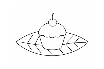 Cupcake with cherry on leaf dessert sweet