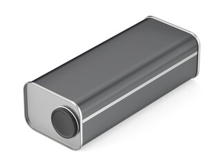 Blank square tin can for olive oil, motor oil or other liquids on white background