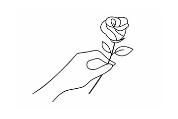 Hand holding a single rose flower stem