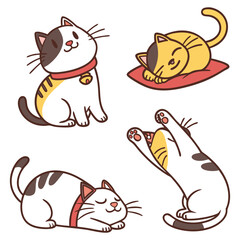 Cute Cartoon Cats in Various Poses on a White Background