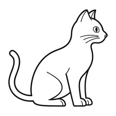 Simple Cat Outline Sitting Profile View Illustration on White Background