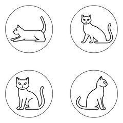 Four Simple Cat Icons in Circles with Different Poses and Styles