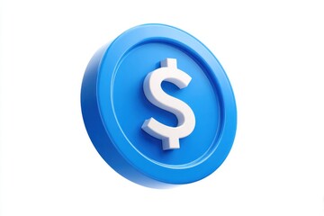 Obraz premium A striking 3d illustration of a bright blue coin featuring a prominent white dollar sign