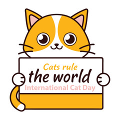 Cute Cat Holding Sign for International Cat Day Celebration