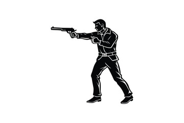 Silhouette of a Man Aiming a Handgun with Focused Determination and Precision silhouette