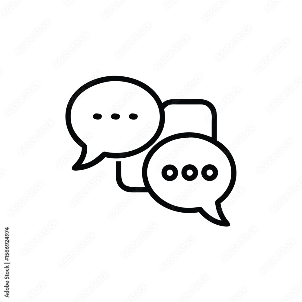 Poster two connected speech bubbles with three dots each on a chat communication