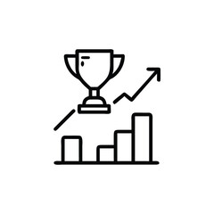 Line art trophy above a bar graph with an upward arrow on award success