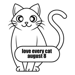 International Cat Day Illustration with Cartoon Cat and Message