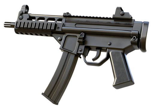 military submachine gun machine gun isolated on white background PNG, AI GENERATED