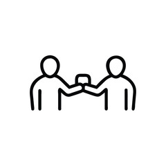 Two line figures fist bumping on handdrawn symbol teamwork outline