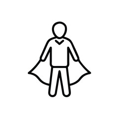 Outline superhero icon on with cape standing pose simple handdrawn symbol character