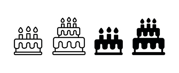cake icon set. birthday cake icon. celebration special day. party cake png and vector illustration on transparent background