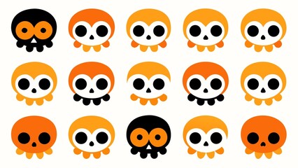 Fototapeta premium Photo of cute halloween skulls in orange and black isolated on white
