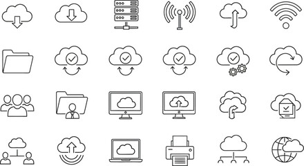 Cloud computing icons set vector illustration for technology and data transfer