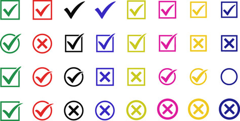 Check mark and cross vector set for correct wrong choice true false design