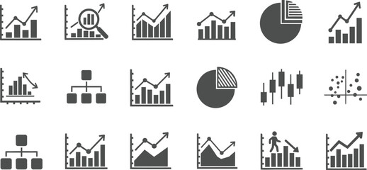 Naklejka premium Business data analysis charts and graphs icons for financial presentation use