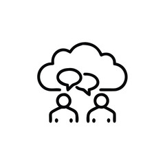 Two people silhouettes with speech bubbles under a cloud shape in on communication
