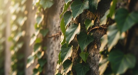Lush Green Ivy Climbing on Rustic Wooden Fence in Sunlight
