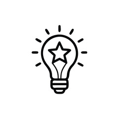 Handdrawn lightbulb with star inside radiating lines on idea symbol