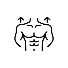 Line art muscular male torso with arrows pointing upwards on body muscles