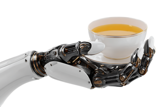Robotic hand holding a cup of tea.