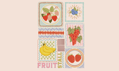 Fruit stall. Fruit market t shirt artwork. Eat more fruit. Fruit club print design. Tropical sweetness artwork.