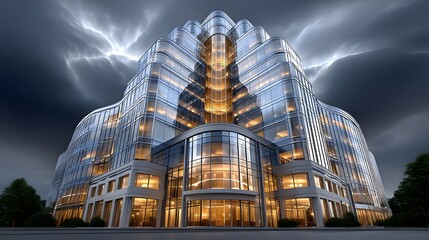 Fototapeta premium Corporate office tower with shiny glass walls high resolution picture