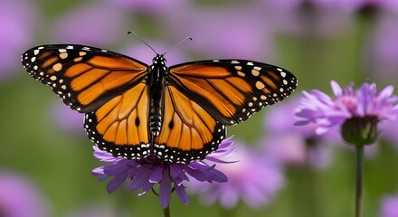 Fototapeta premium Monarch Butterfly on Purple Flower A Stunning Close-Up