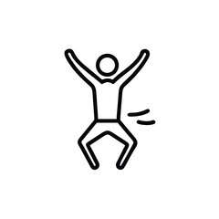 Line drawing a person jumping with arms raised on a vector