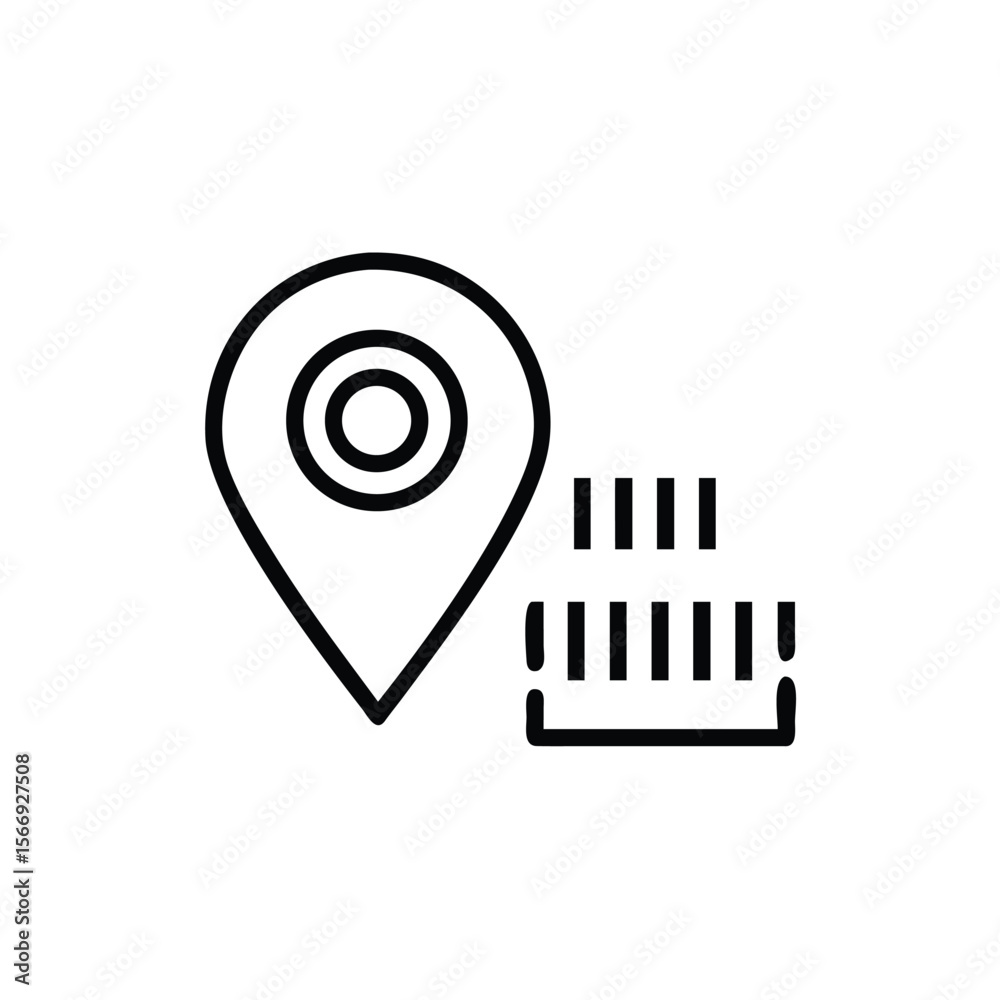 Poster location pin symbol next to a stack vertical lines on a marker navigation