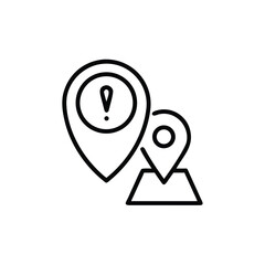 Line art two location map pins with exclamation mark symbol on marker navigation