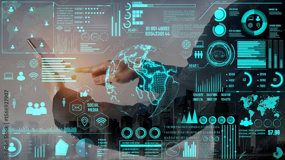 Poster data center monitoring dashboard visualize network performance, connection status, usage rate, and t