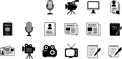 Media and Journalism Icon Set - Black and White Vector Illustration