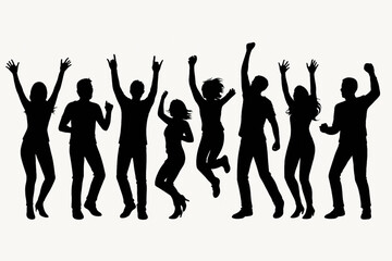 Fototapeta premium Dancing People Silhouette Vector Set – Happy Party Figures on White Background