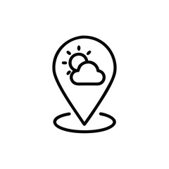 Weather location pin icon with sun cloud symbols on a vector