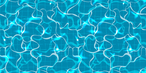 Vector seamless texture of a swimming pool. Top view. Sun glare on clear water. Summer atmosphere and relaxing vacation. Deep water. Texture of neural connections