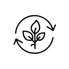 Obraz premium Line art plant with leaves inside a circular arrow symbol on sprout stem