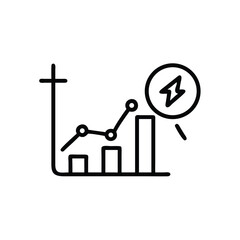 Line chart with rising bars trend line with lightning bolt symbol in a circle graph